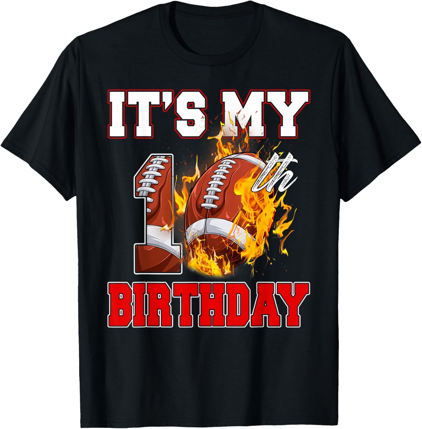Funny It's My 10th Birthday 10 Years Old Football Ball Boys T-Shirt - T-Shirt | Black