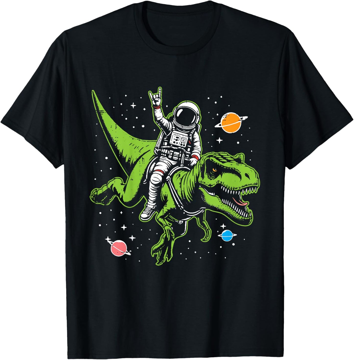 Kids Astronaut On Dino Trex Rock Space Rocker Boys Kids Toddler T-Shirt - T-Shirt | Black