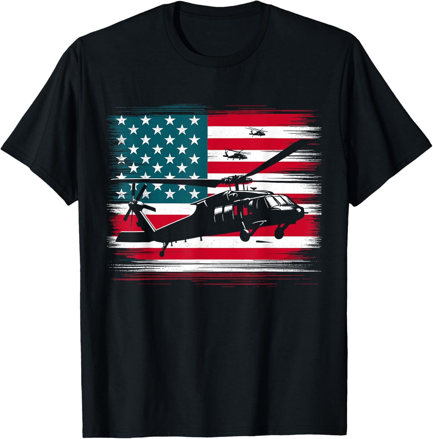 Helicopter USA Vintage Flag American Patriotic T-Shirt - T-Shirt | Black