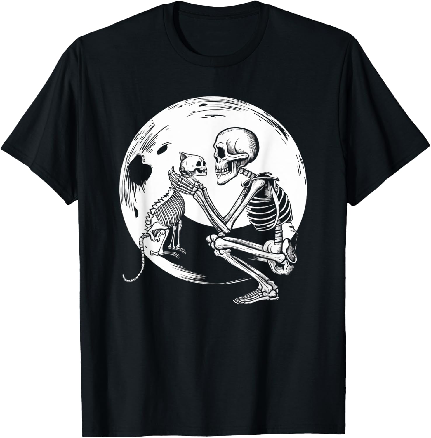 Skeleton Cute Cat Skull Kitty Halloween Men Women Kids T-Shirt - T-Shirt | Black