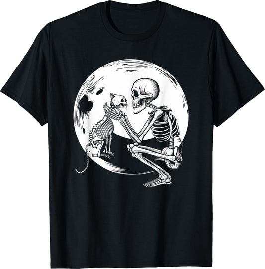 Skeleton Cute Cat Skull Kitty Halloween Men Women Kids T-Shirt - T-Shirt | Black