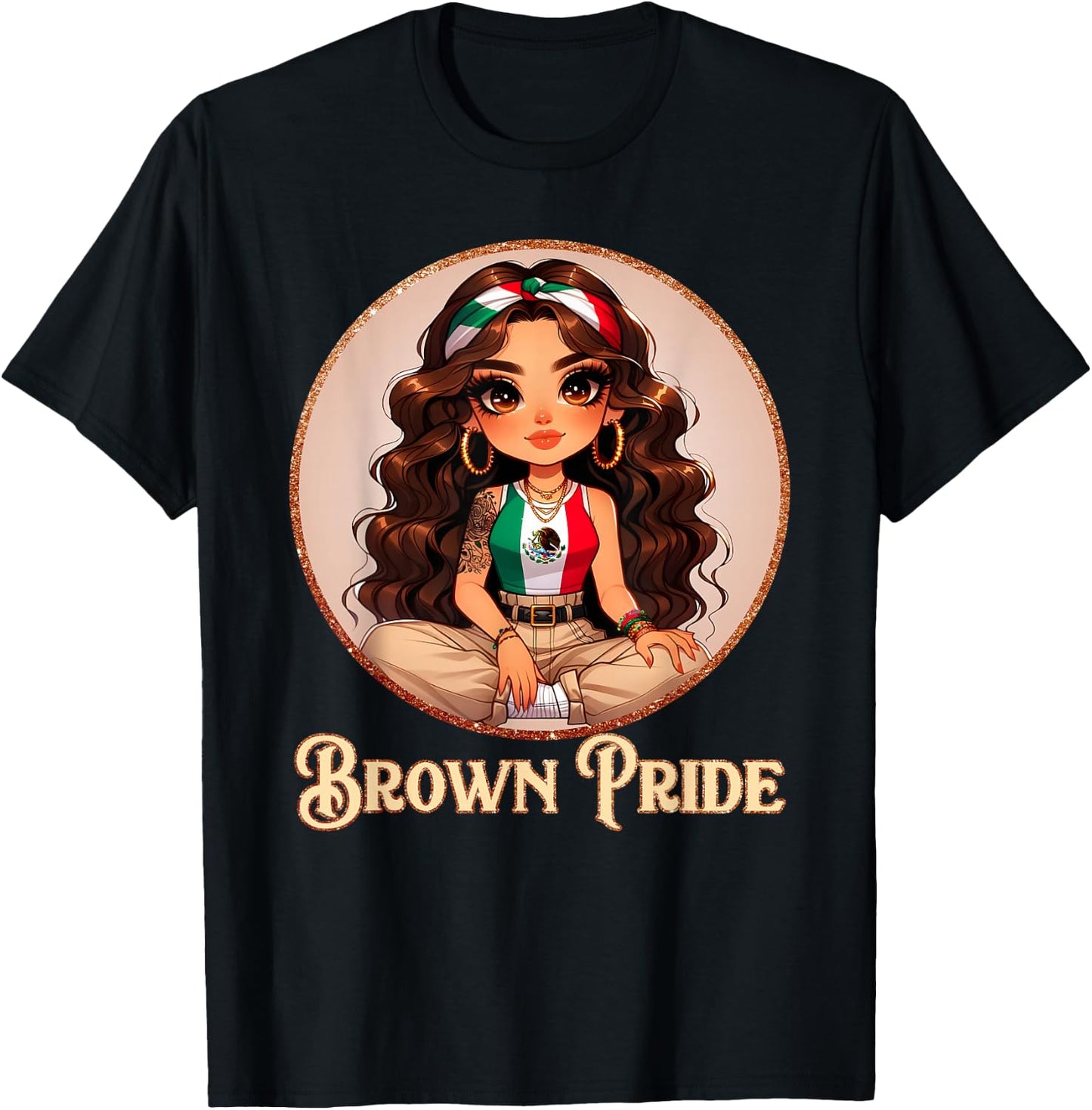 Brown Pride Chicana Chola Chibi Girl Hispanic Heritage Month T-Shirt - T-Shirt | Black