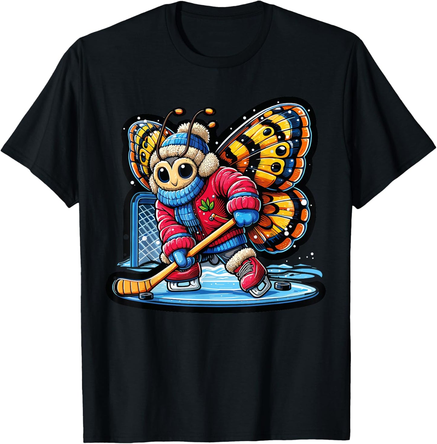 Cute Butterfly Hockey Player - Butterfly Playing The Hockey T-Shirt - T-Shirt | Black