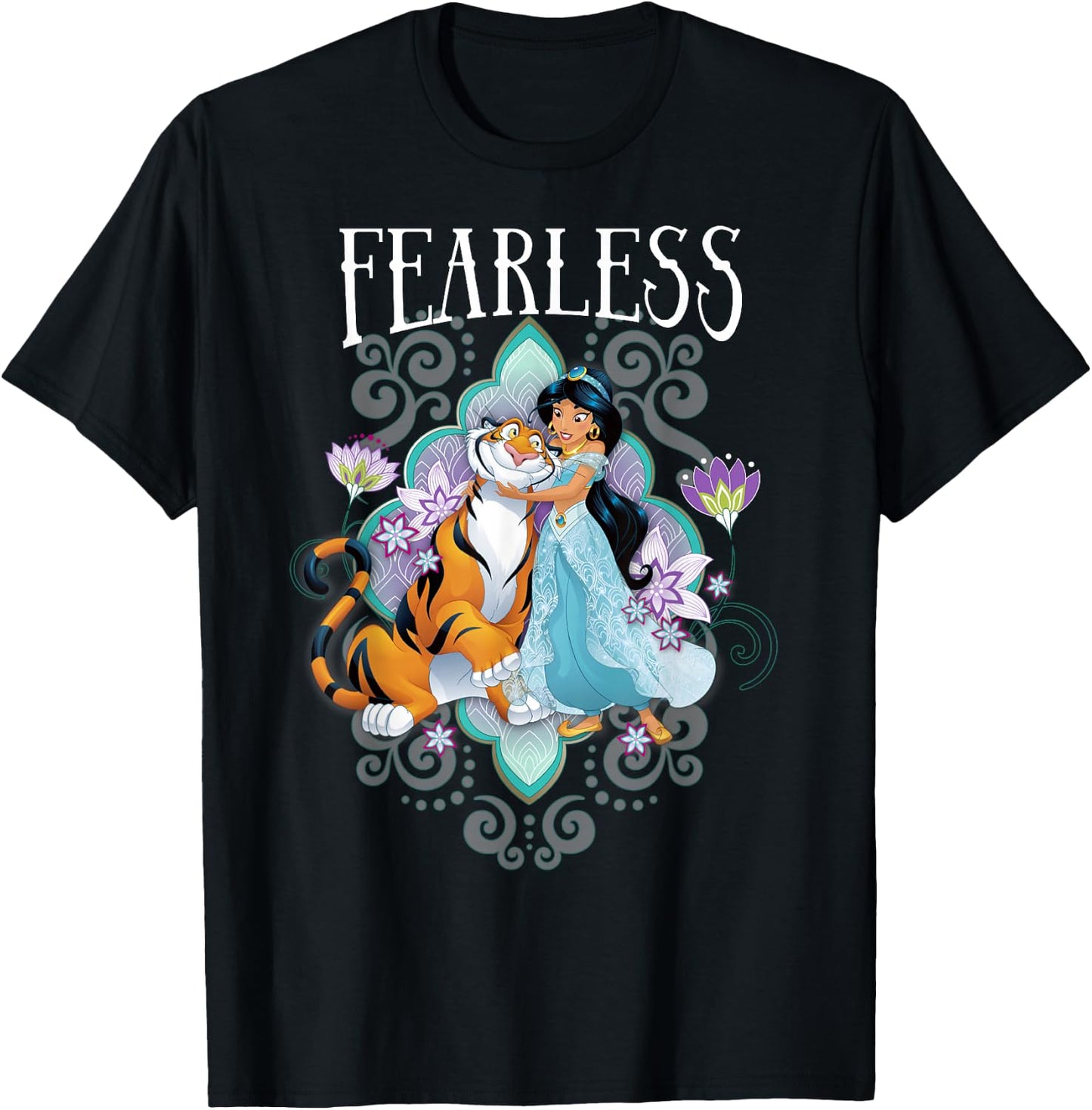 Disney Aladdin Jasmine and Rajah Fearless Mandala Portrait T-Shirt - T-Shirt | Black