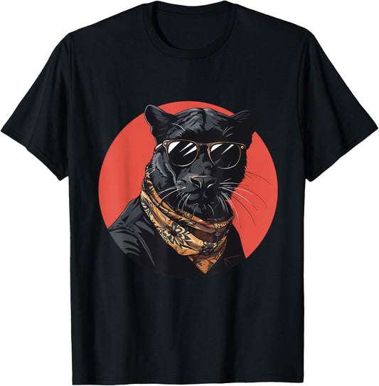 Panther Animal Lovers Artwork Portrait Nature Sunglasses T-Shirt - T-Shirt | Black