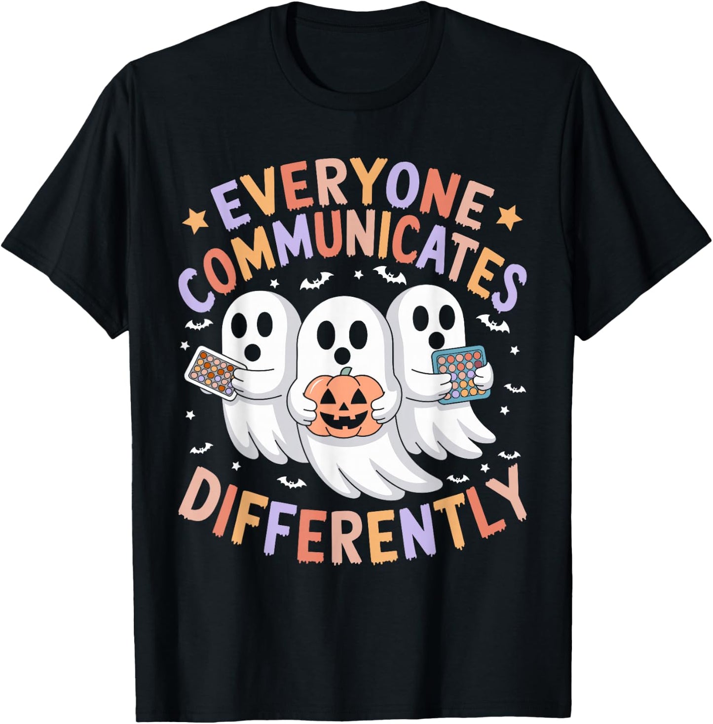 Everyone Communicates Differently Halloween Autism Teacher T-Shirt - T-Shirt | Black