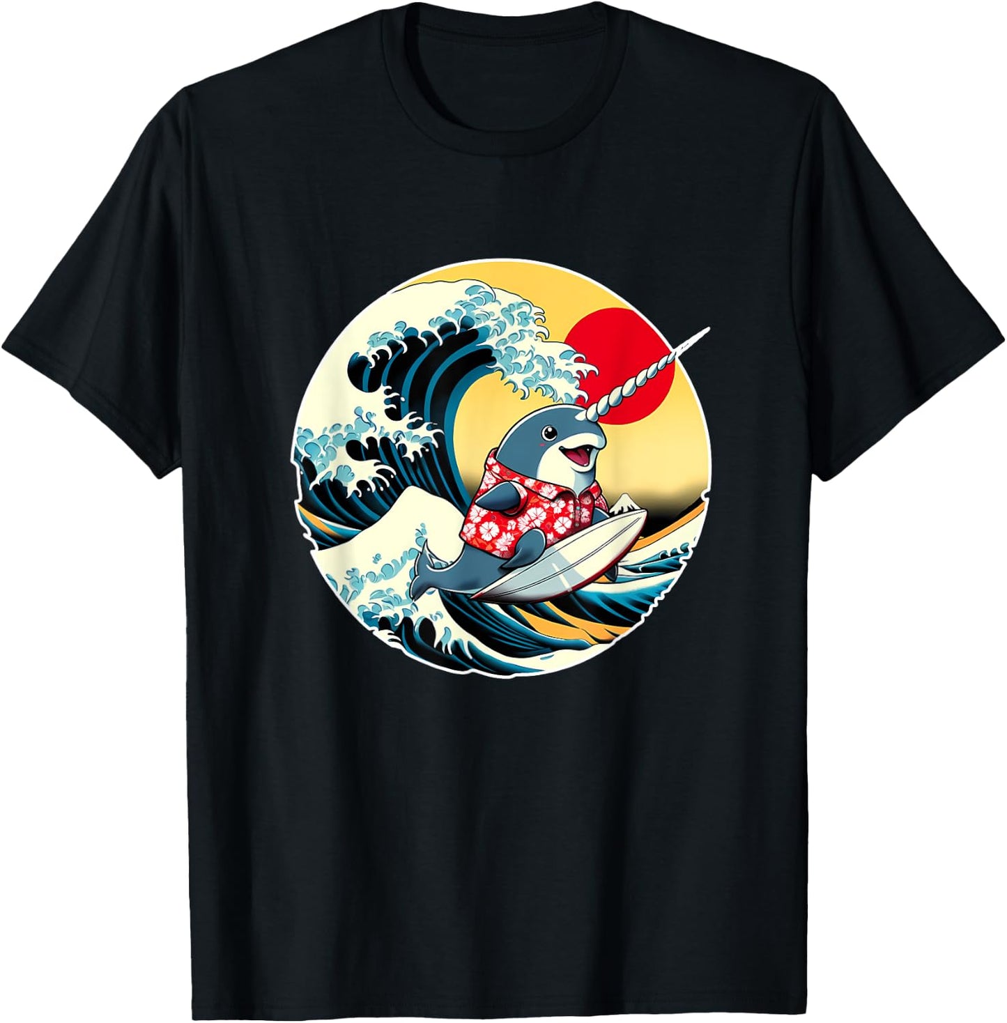 Great Wave Kanagawa Narwhal Surfing T-Shirt - T-Shirt | Black