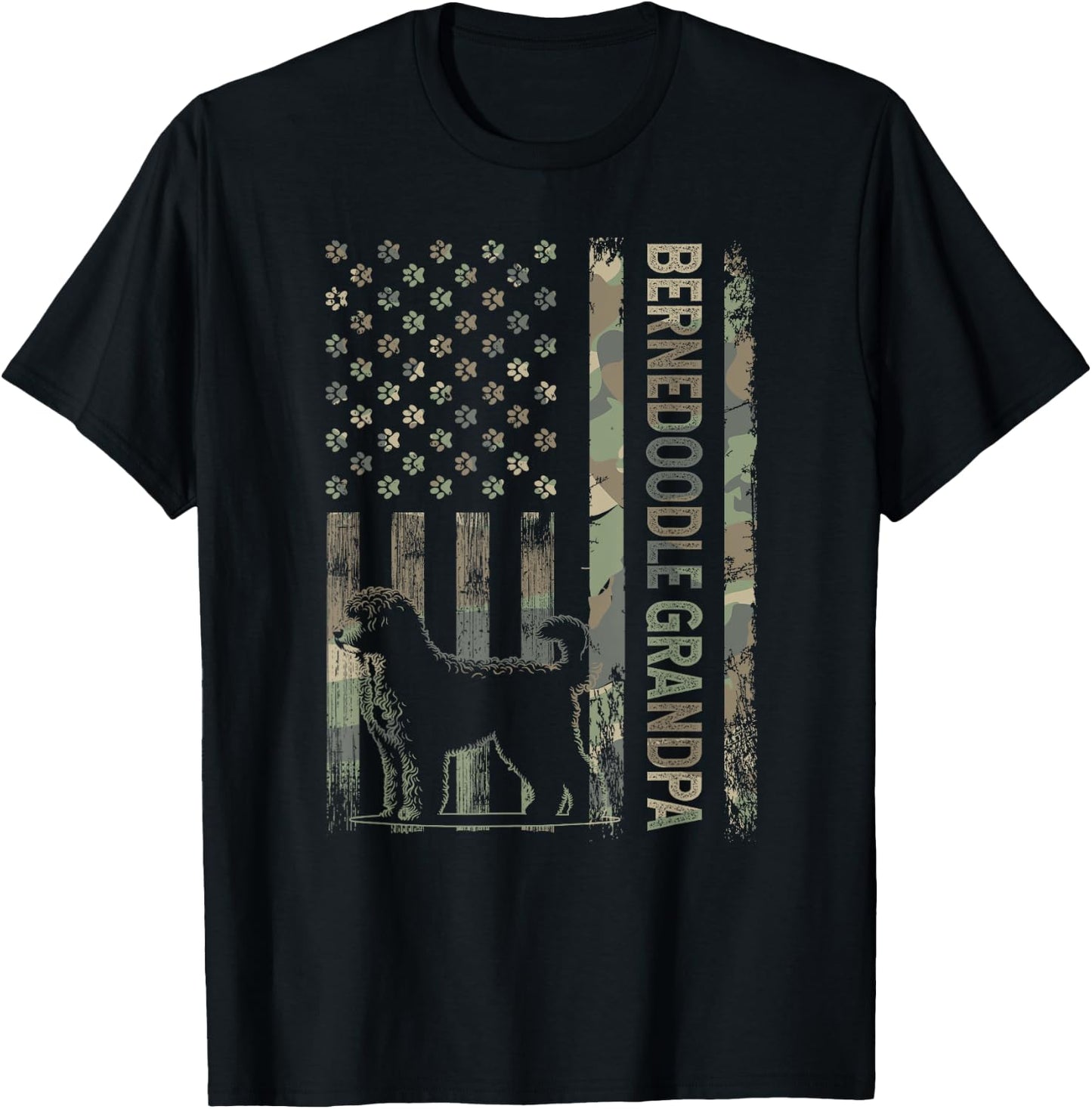 Mini Bernedoodle Grandpa Camo USA Flag Fathers Day T-Shirt - T-Shirt | Black