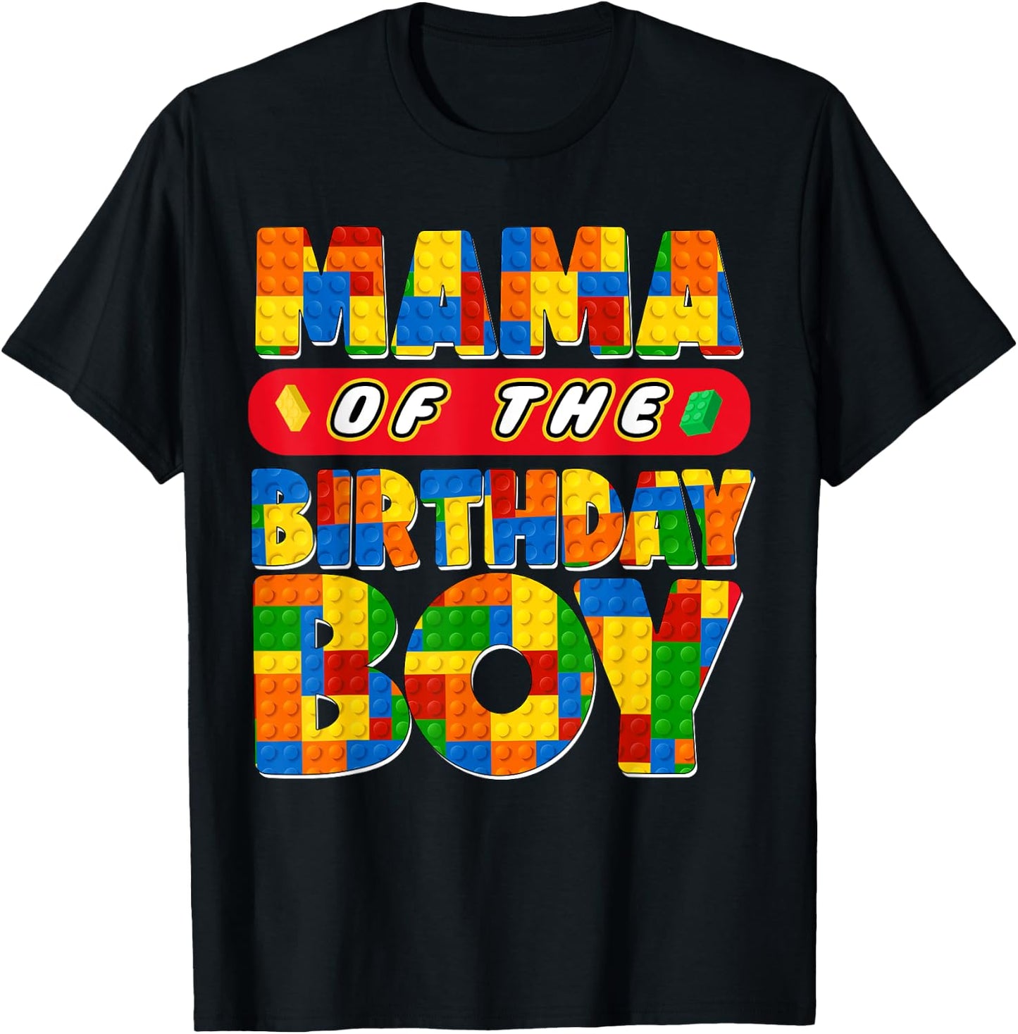 Mom And Dad Mama Birthday Boy Building Bricks Family Party T-Shirt - T-Shirt | Black