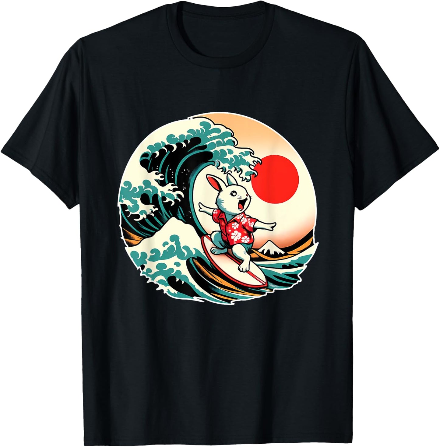 Great Wave Kanagawa Rabbit Surfing T-Shirt - T-Shirt | Black