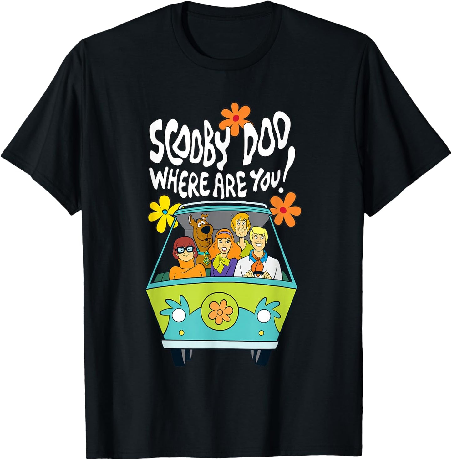 Scooby-Doo Vintage The Mystery Machine Floral Where Are You! T-Shirt - T-Shirt | Black