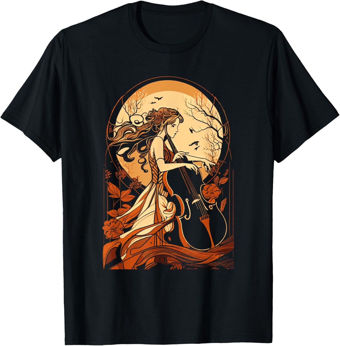 Art Nouveau Cello Girl Beautiful Cello Player Art T-Shirt - T-Shirt | Black