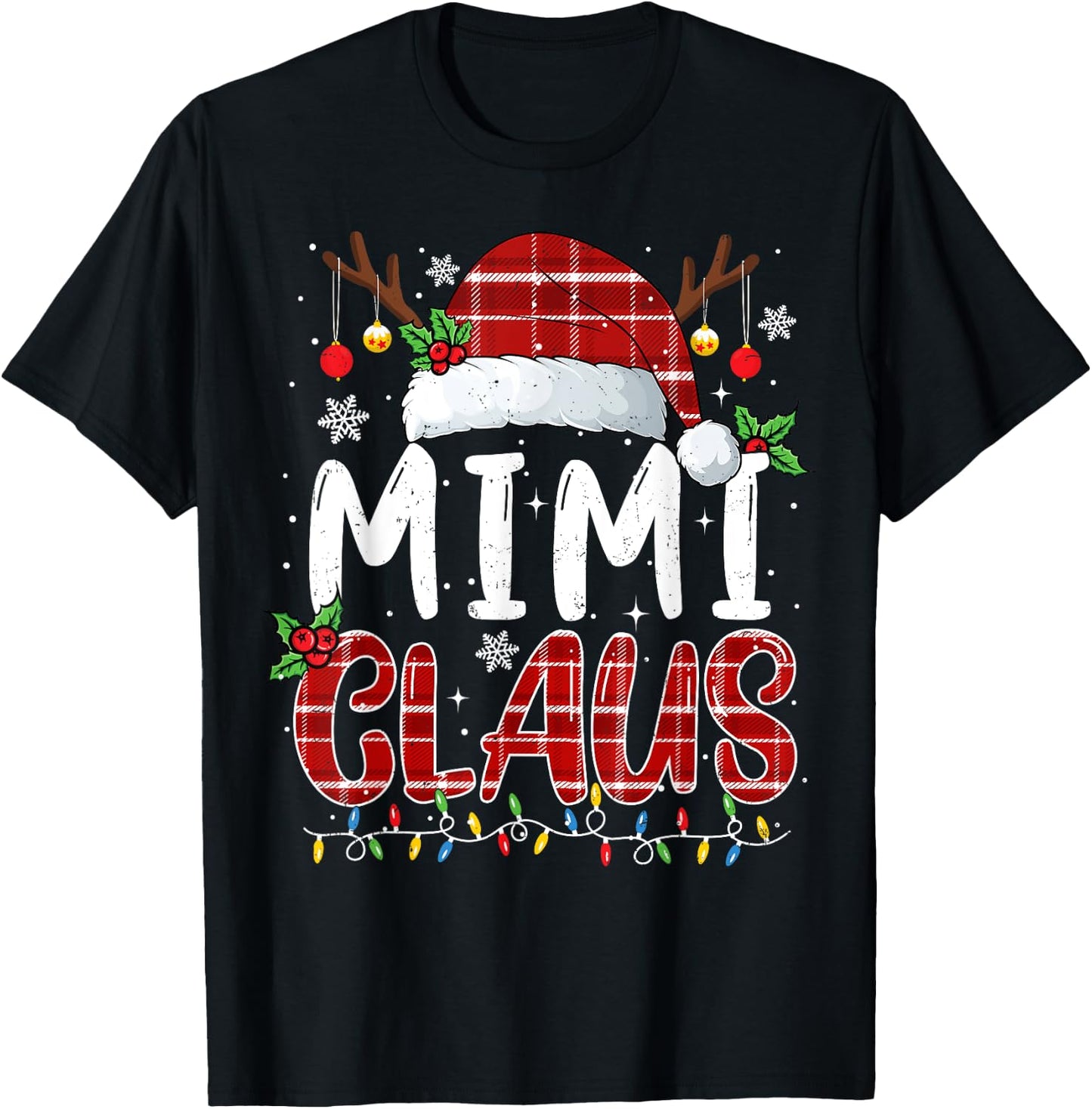Mimi Claus Christmas Lights Pajama Family Matching T-Shirt - T-Shirt | Black
