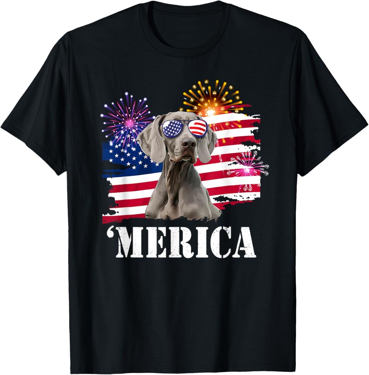 USA Flag 4th of July Fourth Merica Weimaraner Lover T-Shirt - T-Shirt | Black
