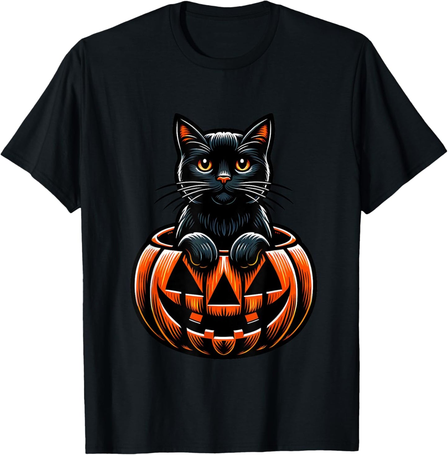 Halloween Pumpkin Cat Funny Halloween T-Shirt - T-Shirt | Black