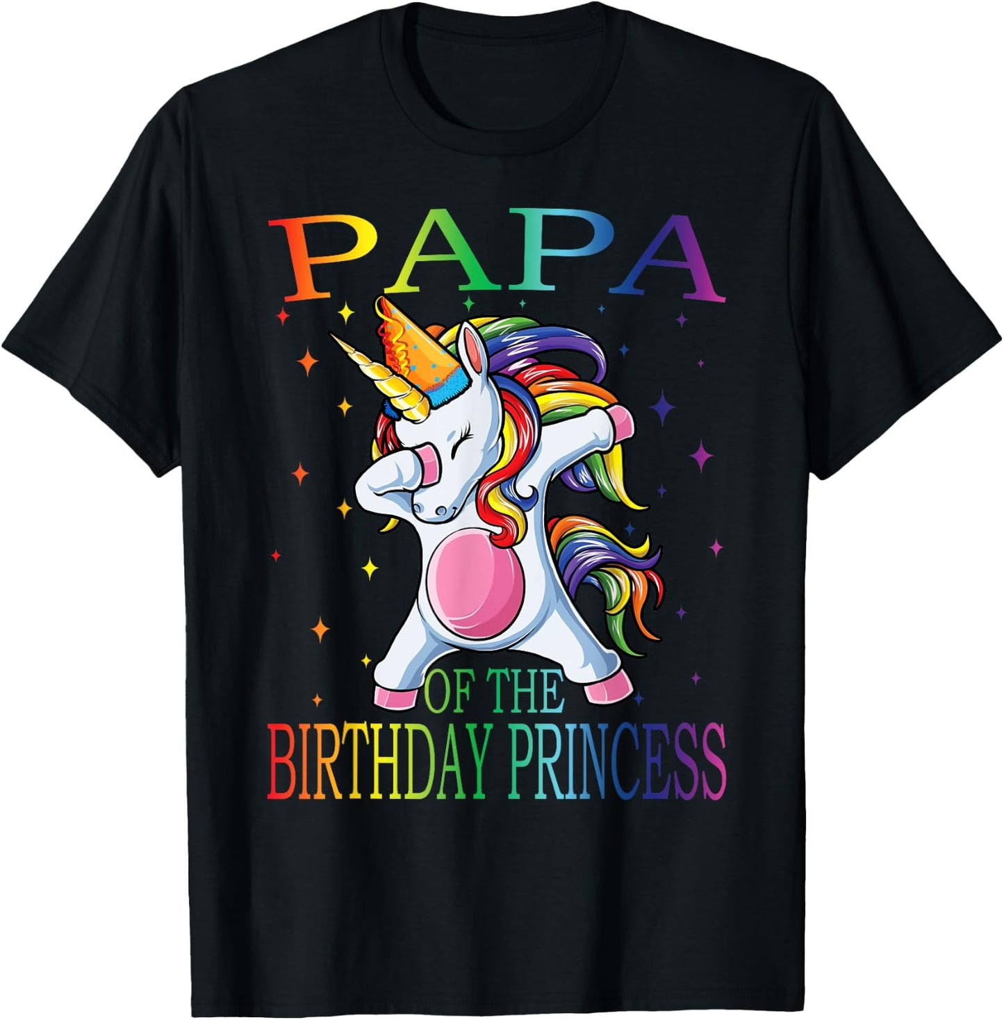 Papa Of The Birthday Princess Unicorn T-Shirt - T-Shirt | Black