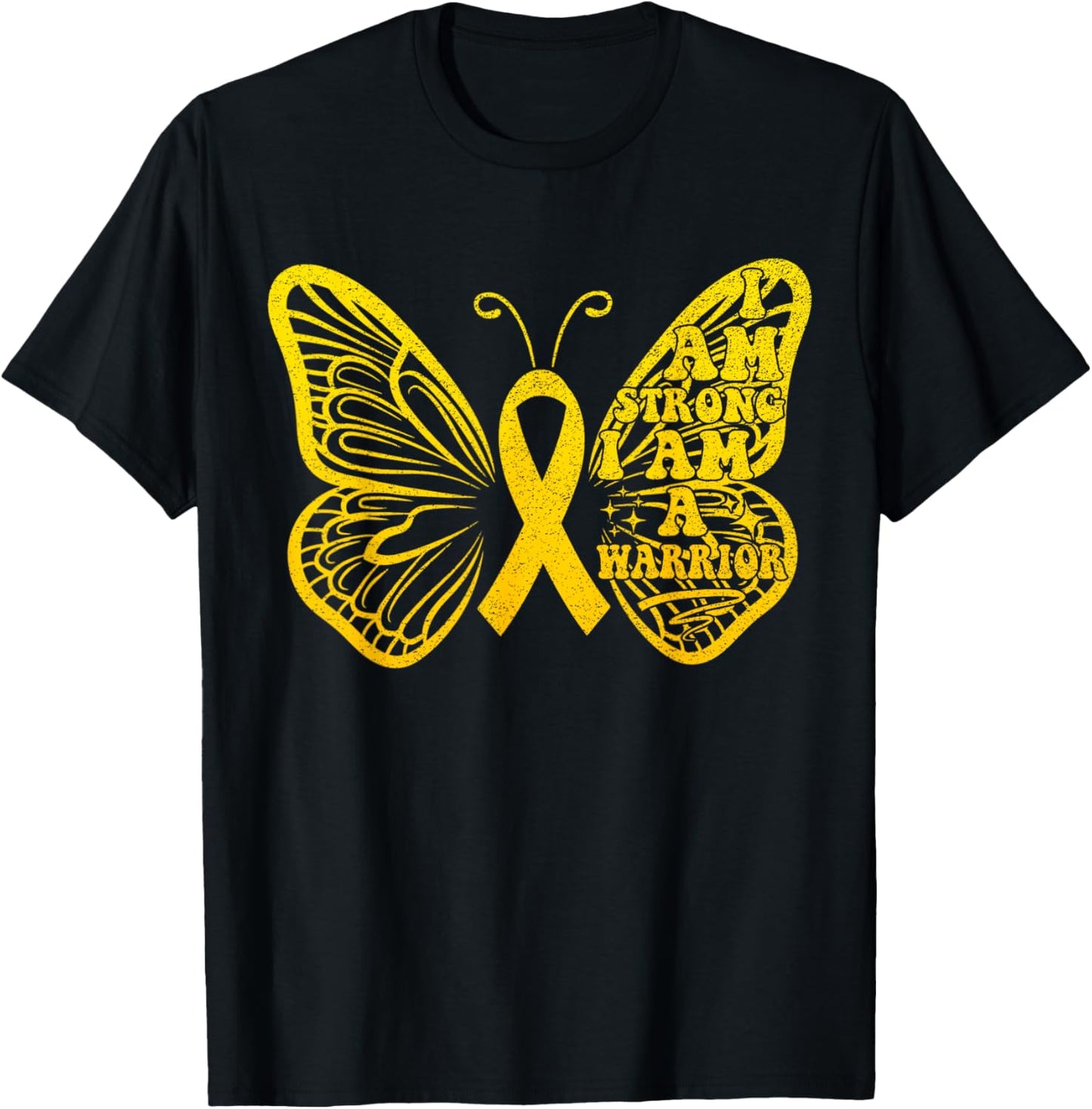 I Am Strong I Am a Warrior Childhood Cancer Awareness T-Shirt - T-Shirt | Black
