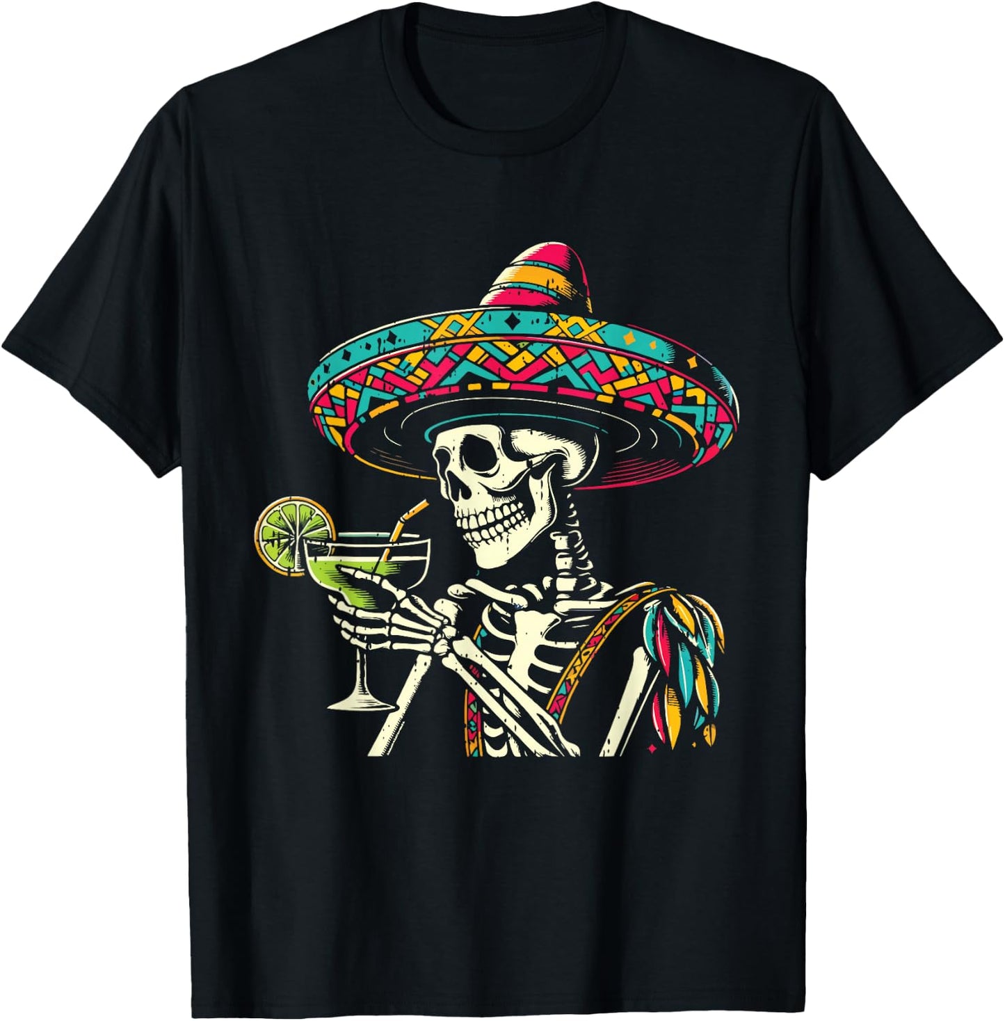 Mexican Skeleton Sombrero Cinco De Mayo Mexican Fiesta Party T-Shirt - T-Shirt | Black