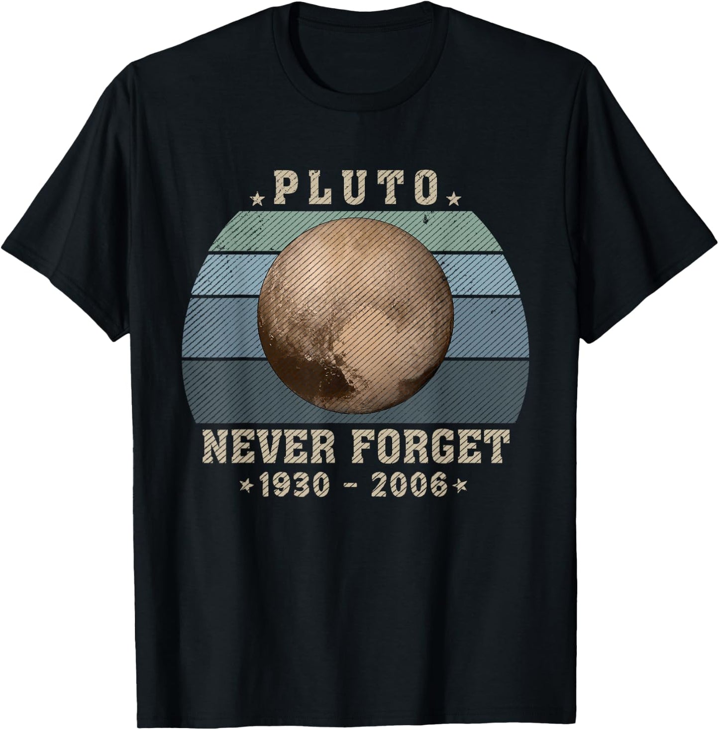 Vintage Never Forget Pluto, Retro Style Funny Space, Science T-Shirt - T-Shirt | Black
