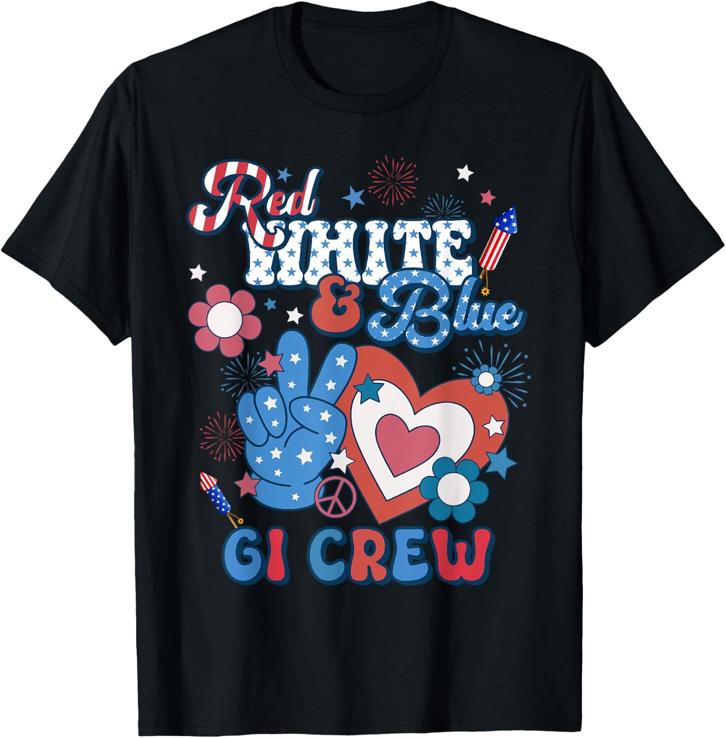 Red White & Blue GI Crew Endoscopy RN Nurse 4th Of July Women Men T-Shirt - T-Shirt | Black