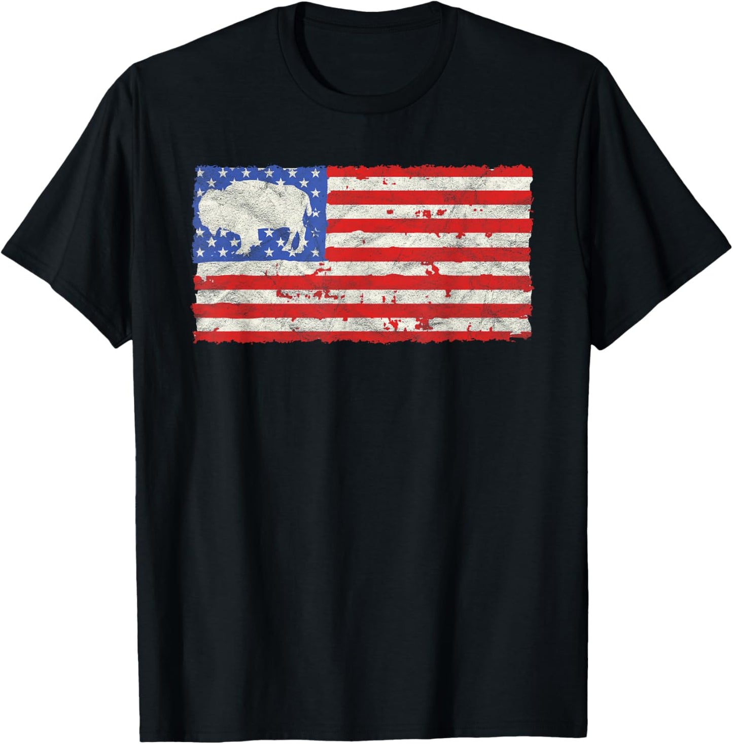 Vintage USA Flag Bison / Buffalo Shirt - Reto Style Kids Men T-Shirt - T-Shirt | Black