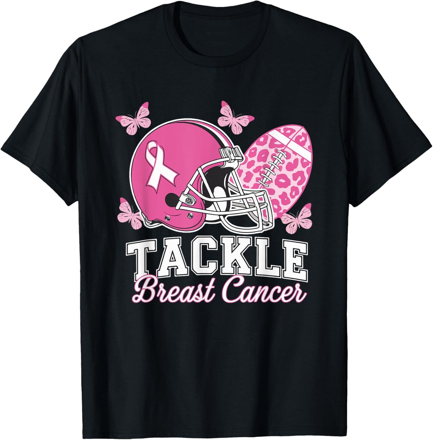 Tackle Breast Cancer Pink Ribbon American Fantasy Football T-Shirt - T-Shirt | Black