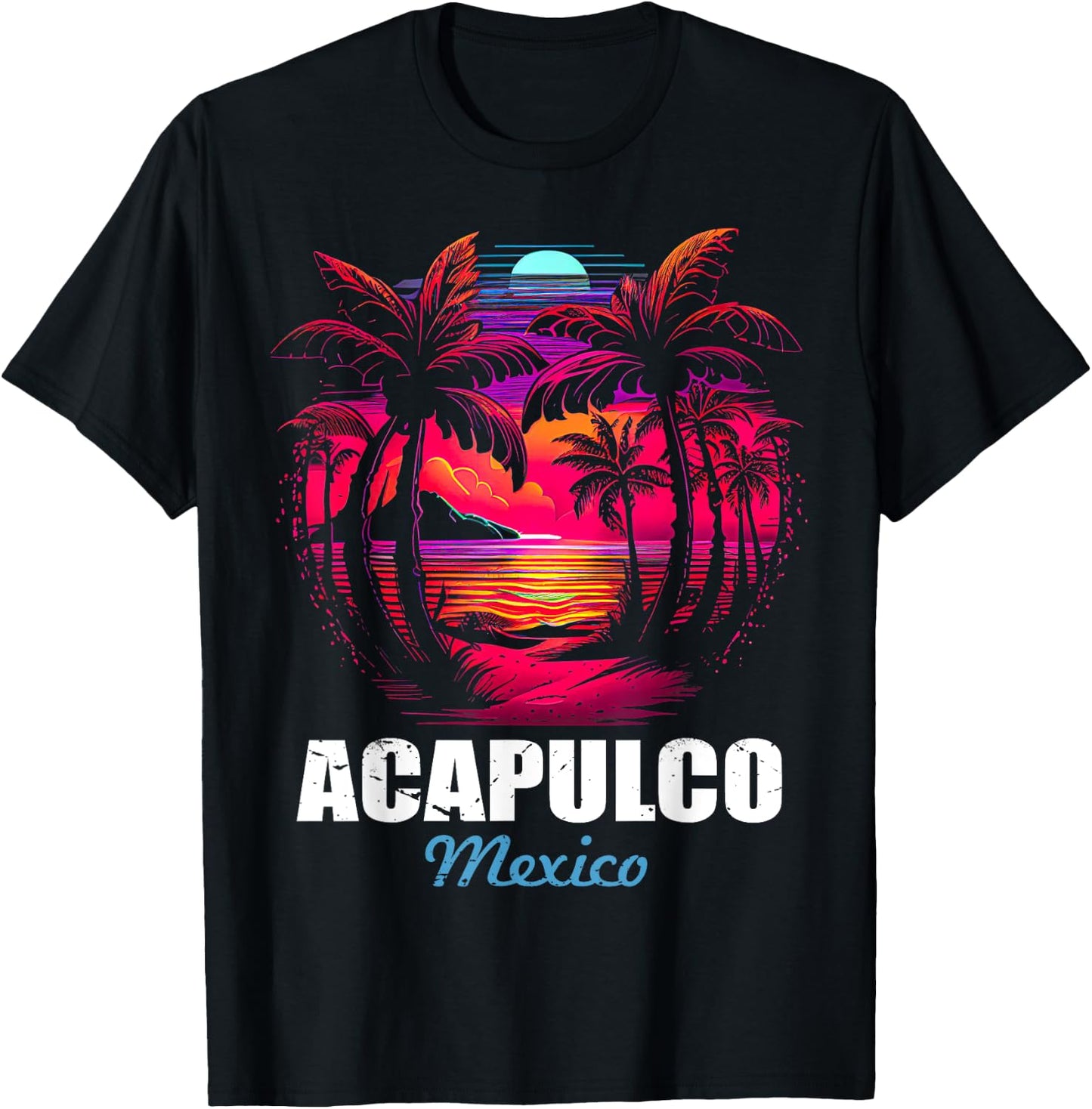 Retro Acapulco Mexico Sunset Vintage Vacation Souvenir T-Shirt - T-Shirt | Black