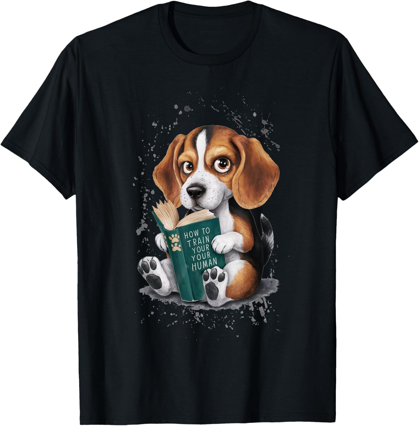 Funny Beagle Puppy Reading "How to Train Your Human" Design T-Shirt - T-Shirt | Black
