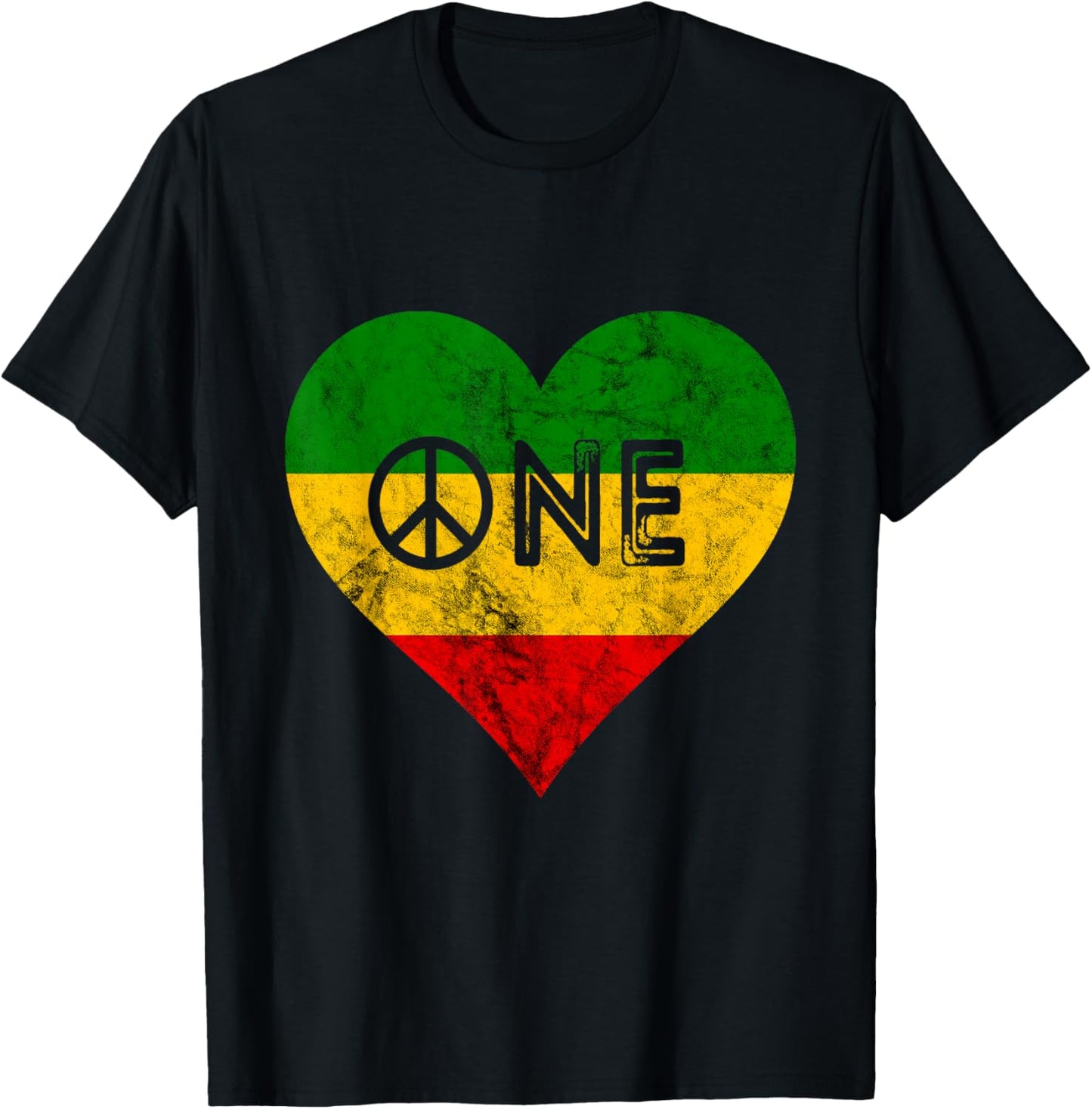 Reggae Heart One Pride Love Rasta Reggae Music Rastafarian T-Shirt - T-Shirt | Black