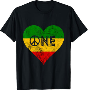 Reggae Heart One Pride Love Rasta Reggae Music Rastafarian T-Shirt - T-Shirt | Black