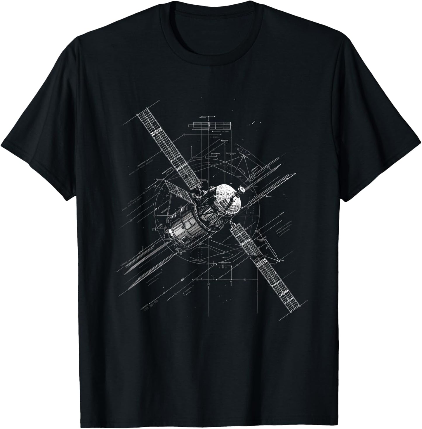 Satellite Technical Drawing T-Shirt - T-Shirt | Black