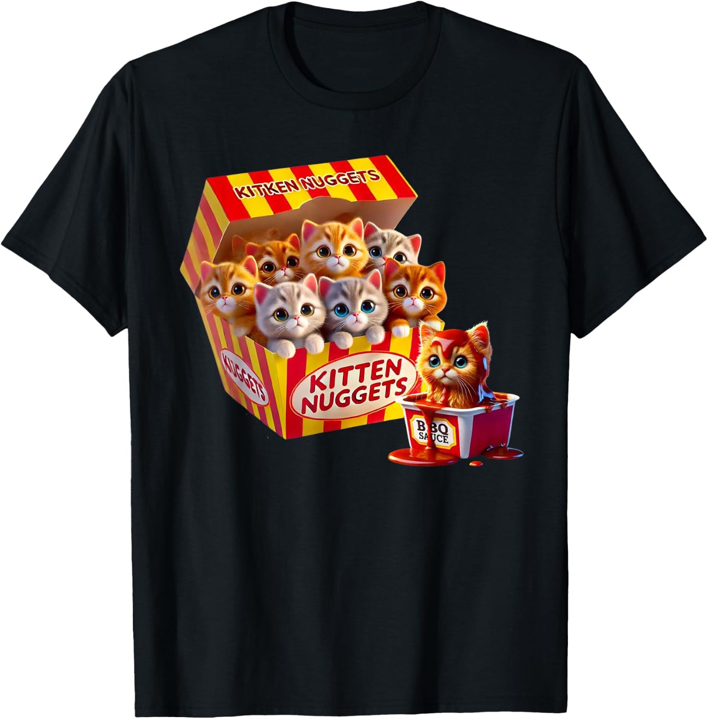 Funny Cat Owner Cute Gifts Kitten Nuggets Cat Lover Gift Food Pun Chicken Nuggets T-Shirt - T-Shirt | Black