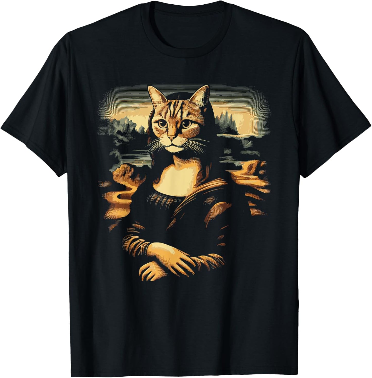 Monalisa With A Cat Face Funny Cat Lover Cat Memes Women Kids T-Shirt - T-Shirt | Black