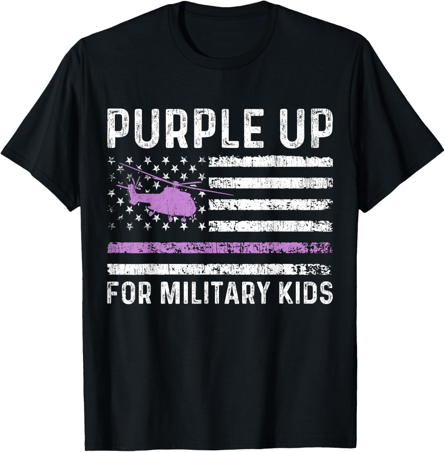 Purple Up For Military Kids - Month Military Child USA Flag T-Shirt - T-Shirt | Black