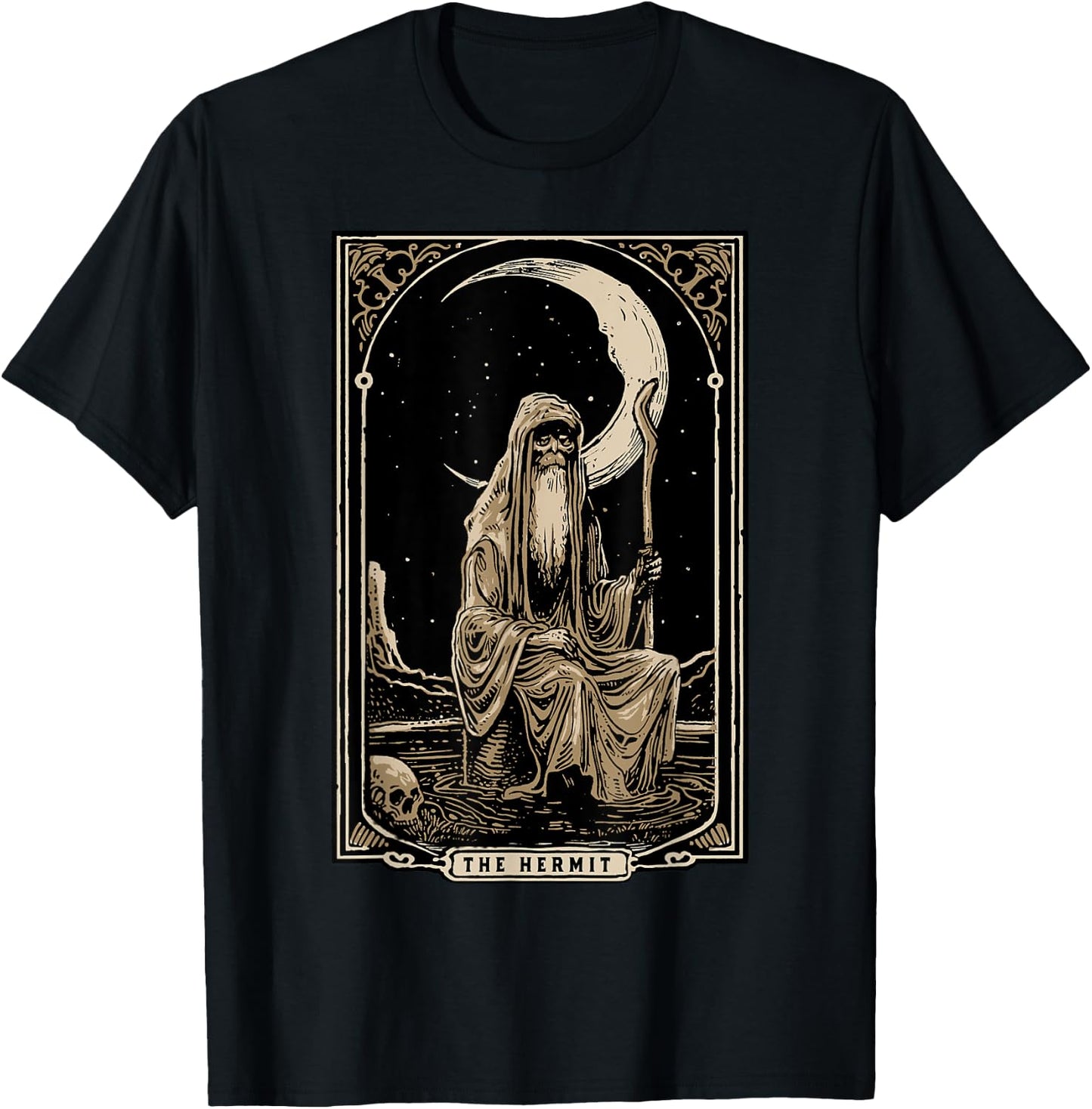 Hermit Tarot Card Shirt Gothic Tarot Fortune Teller Occult T-Shirt - T-Shirt | Black