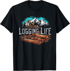Logging Life Lumberjack Logger Lumberer Forester Woodwork T-Shirt - T-Shirt | Black