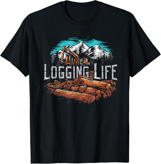Logging Life Lumberjack Logger Lumberer Forester Woodwork T-Shirt - T-Shirt | Black