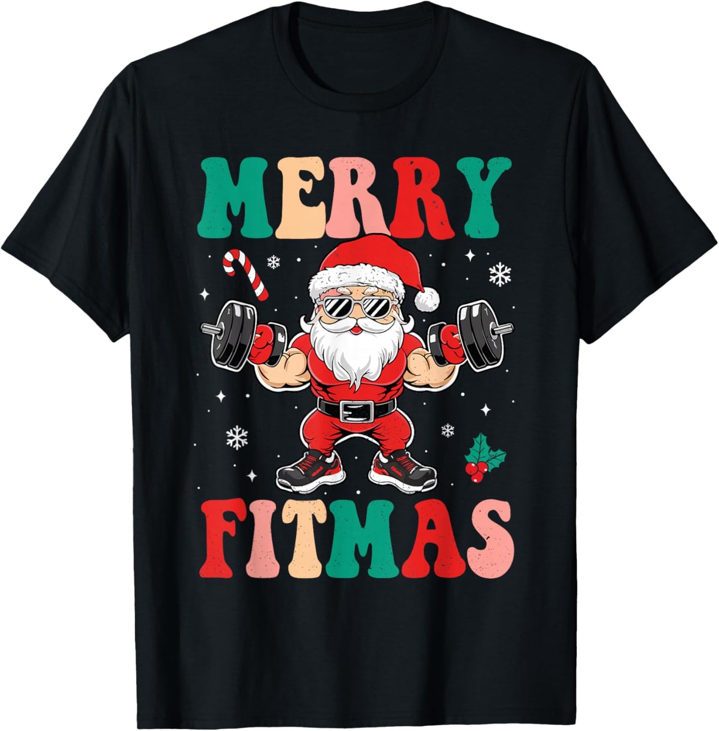 Christmas Santa Xmas Fitness Merry Fitmas Men Women T-Shirt - T-Shirt | Black