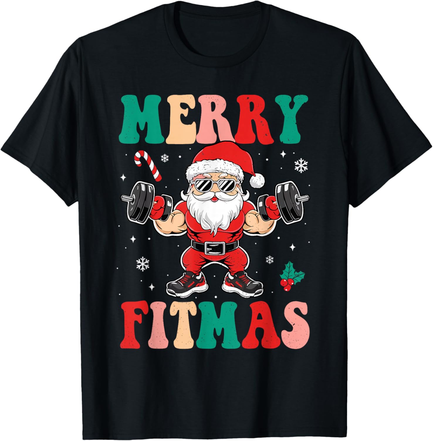 Christmas Santa Xmas Fitness Merry Fitmas Men Women T-Shirt - T-Shirt | Black