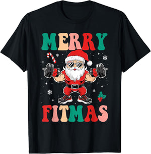 Christmas Santa Xmas Fitness Merry Fitmas Men Women T-Shirt - T-Shirt | Black