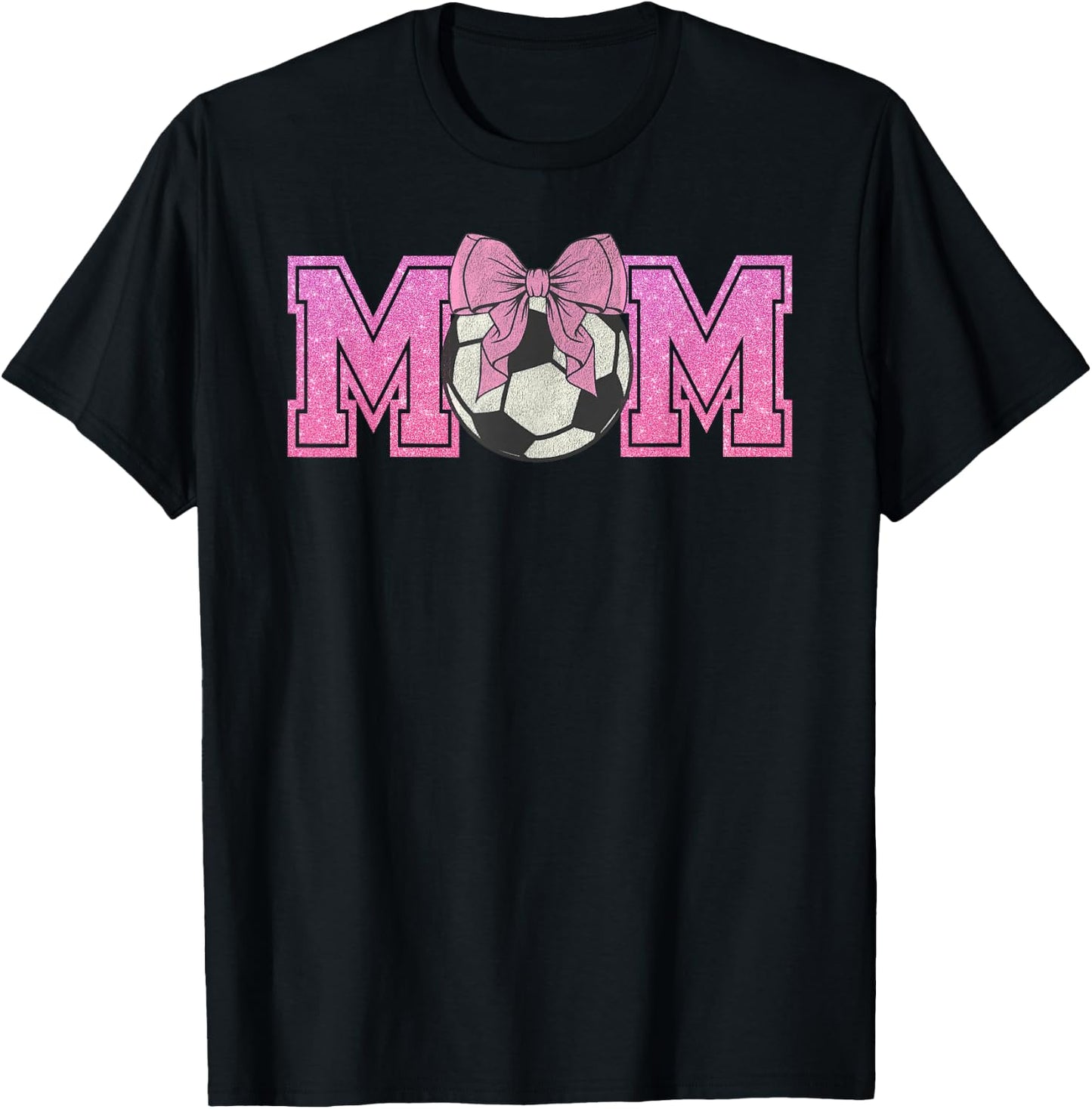 Soccer Mom Coquette Pink Bow Mothers Day Football Mama T-Shirt - T-Shirt | Black
