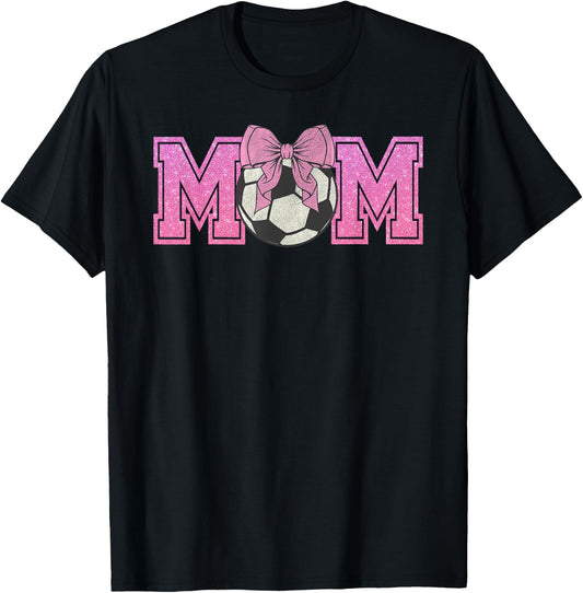 Soccer Mom Coquette Pink Bow Mothers Day Football Mama T-Shirt - T-Shirt | Black