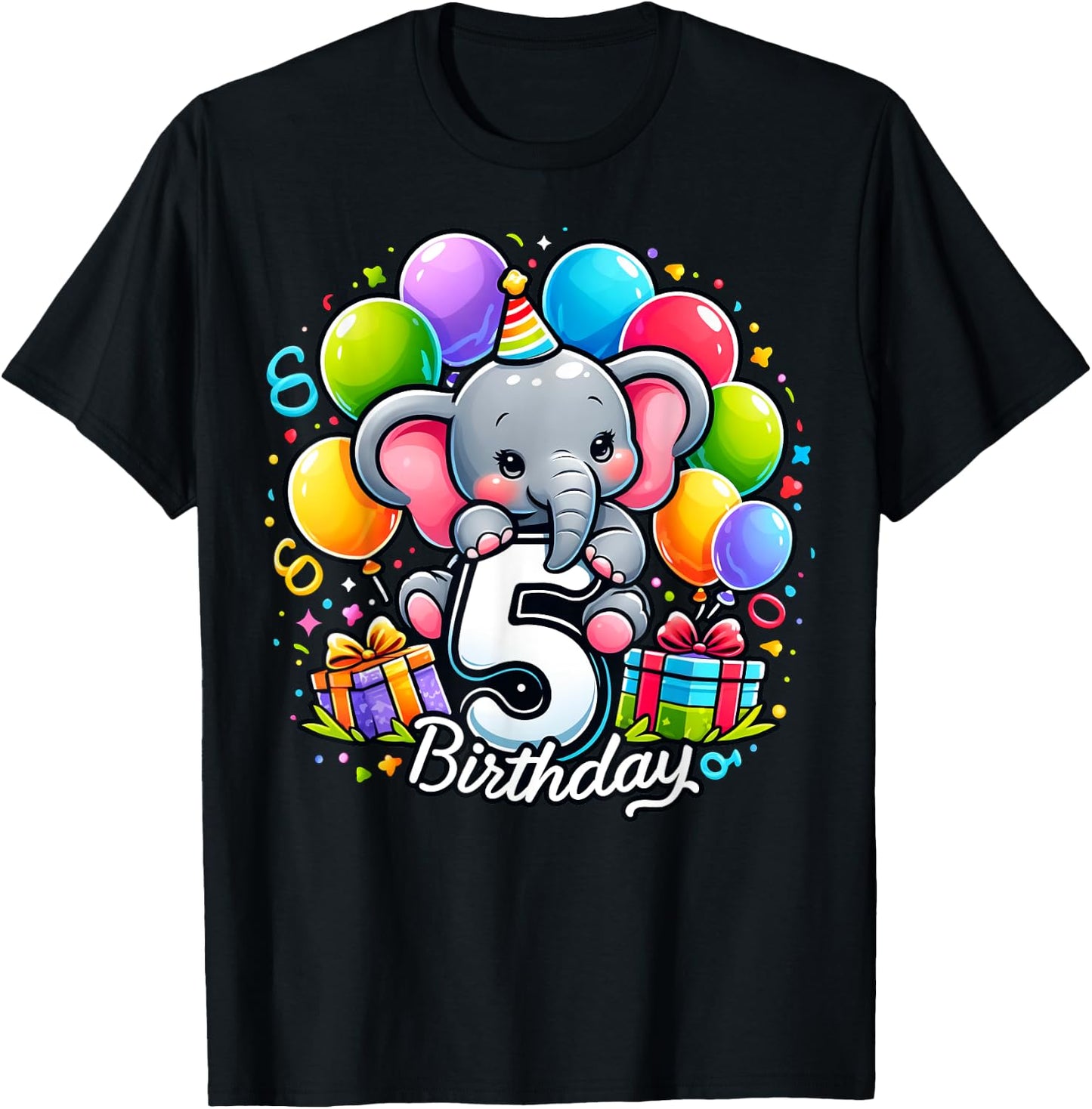 Kids Elephant Theme fifth Bday Party 5th Elephant Birthday T-Shirt - T-Shirt | Black