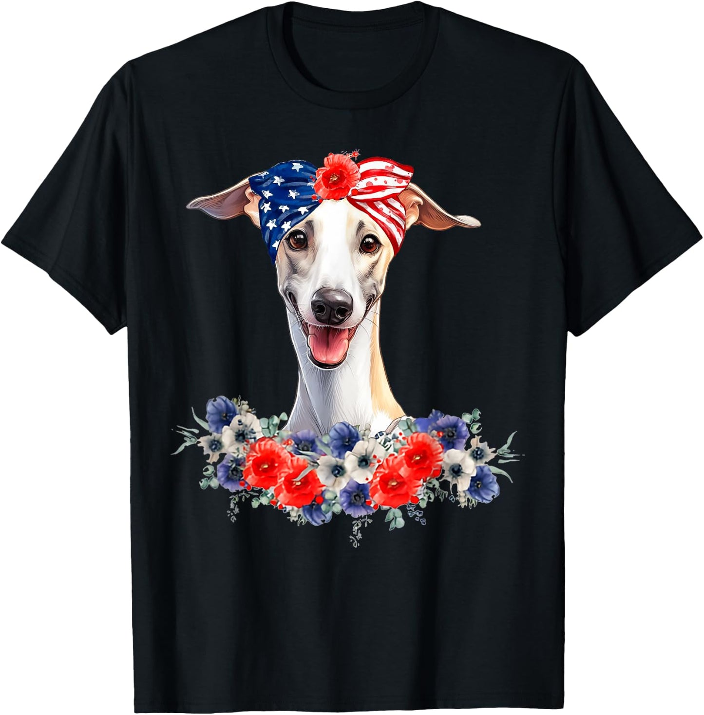 Whippet Dog Bandana American Flag 4th Of July T-Shirt - T-Shirt | Black