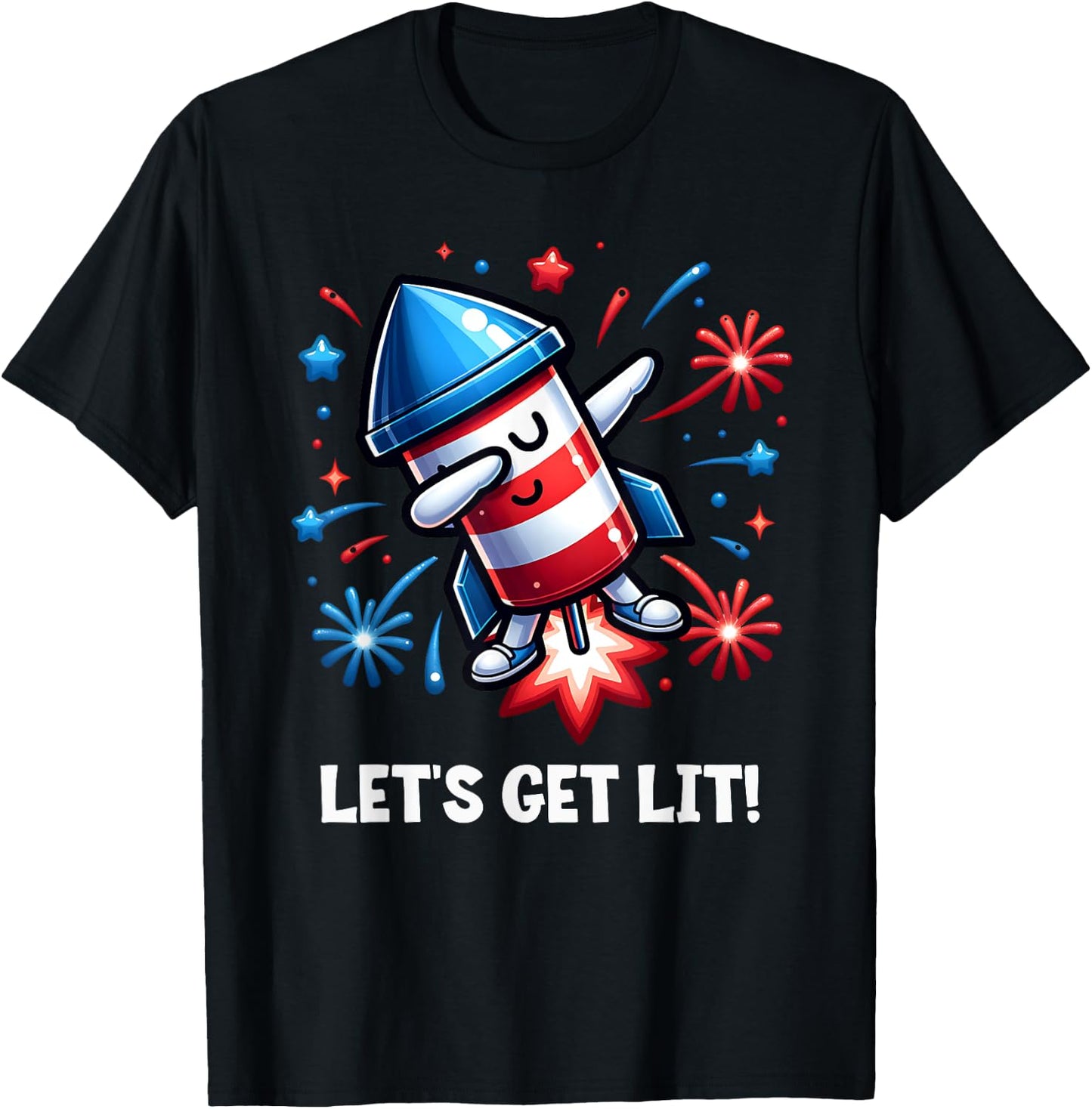 4th of July Let's Get Lit Dabbing Rocket Fireworks Patriotic T-Shirt - T-Shirt | Black