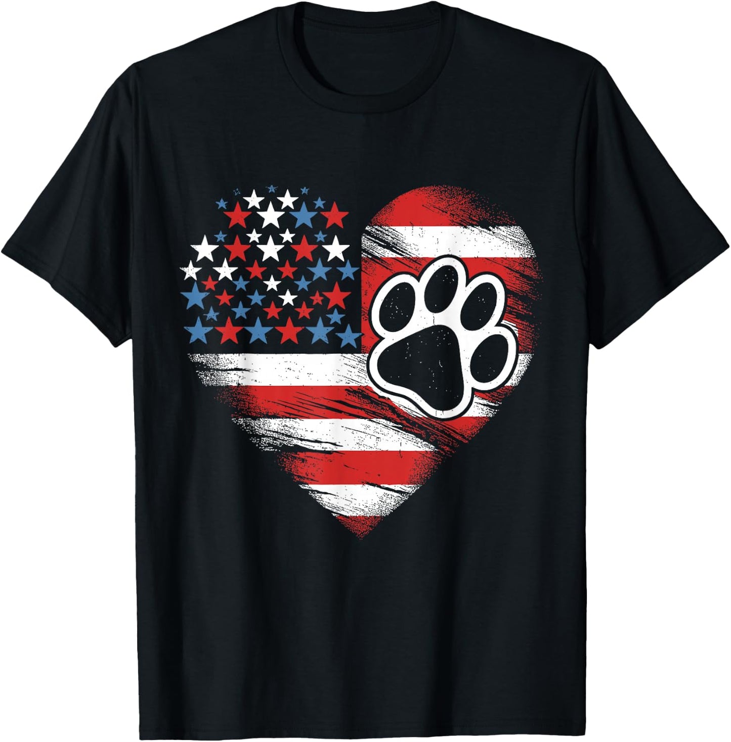 American Flag Dog and Cat Paw Patriotic 4th of July T-Shirt - T-Shirt | Black