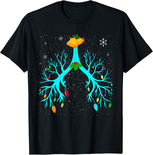 Respiratory Therapy Lung Christmas Xmas Light Ornament T-Shirt - T-Shirt | Black