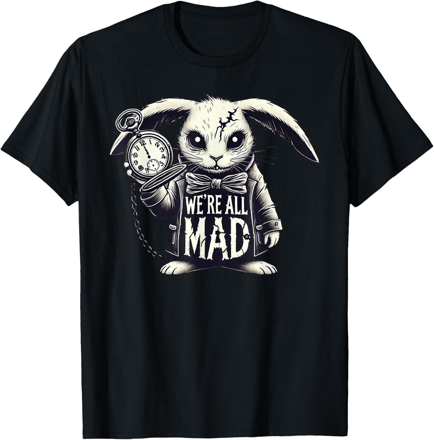 Alice in Wonderland - We're All Mad White Rabbit Mad Hatter T-Shirt - T-Shirt | Black