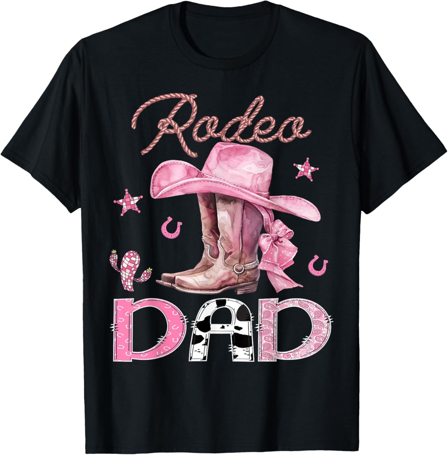 Rodeo Dad Pink Boots Coquette CowGirl Birthday Party T-Shirt - T-Shirt | Black