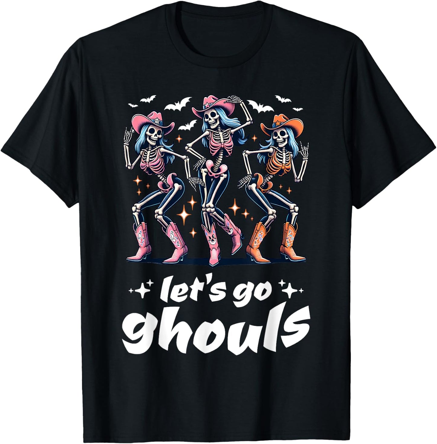 Funny Cowgirls Let's Go Ghouls Halloween Cowgirl Skeleton T-Shirt - T-Shirt | Black